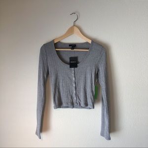 NWT Grey Button Down Crop Top